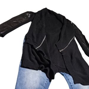 SEN black zip Asymmetrical Cardigan